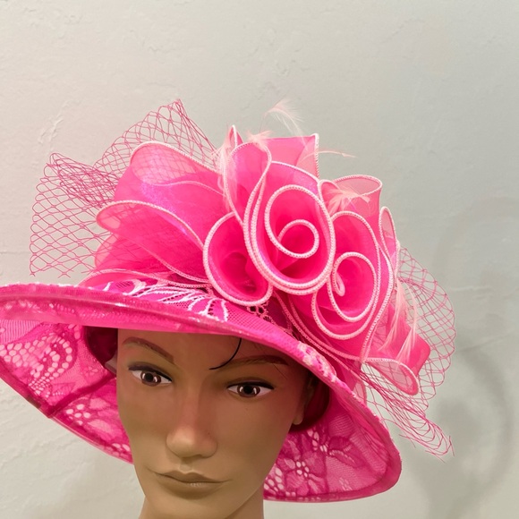 Sophia Collection Accessories - Sophia Collections LA Woman Pink Hat Floral Embroidered party Cocktail